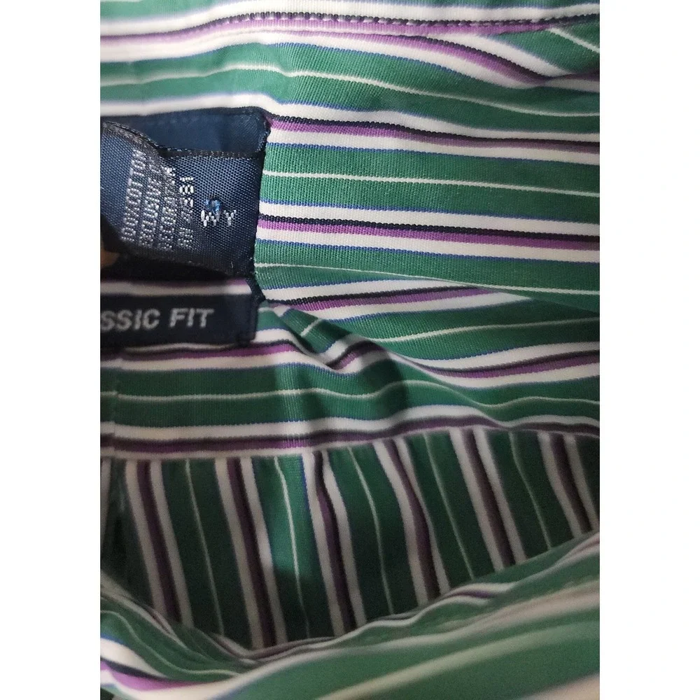 Vintage Polo Ralph Lauren Classic Fit Shirt Mens 2XLT Tall Green Striped L/S EUC